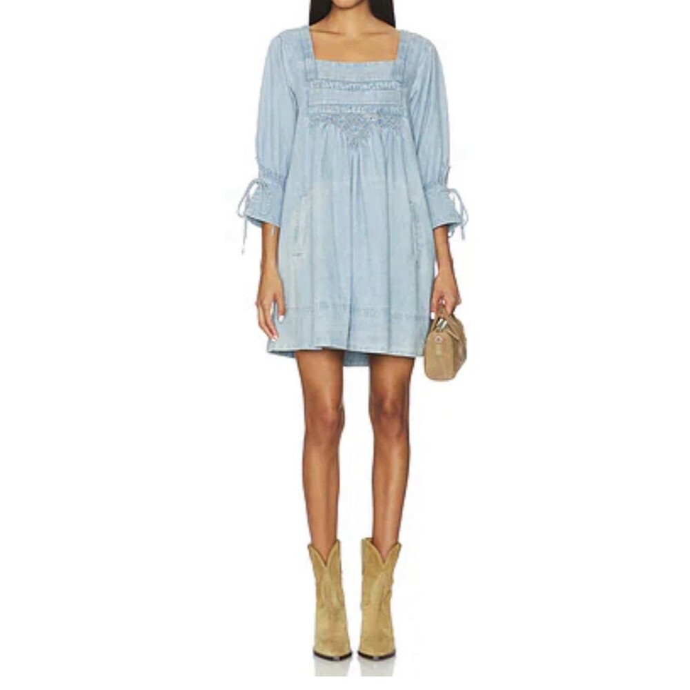 Free People Sonora Denim Cotton Mini Dress in Light Blue  XS - Picture 8 of 15